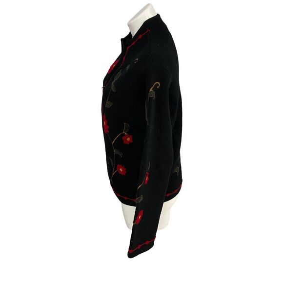 Coldwater Creek Sweater Womens Small Wool Cardigan Floral Red Black Old Money - Picture 10 of 16